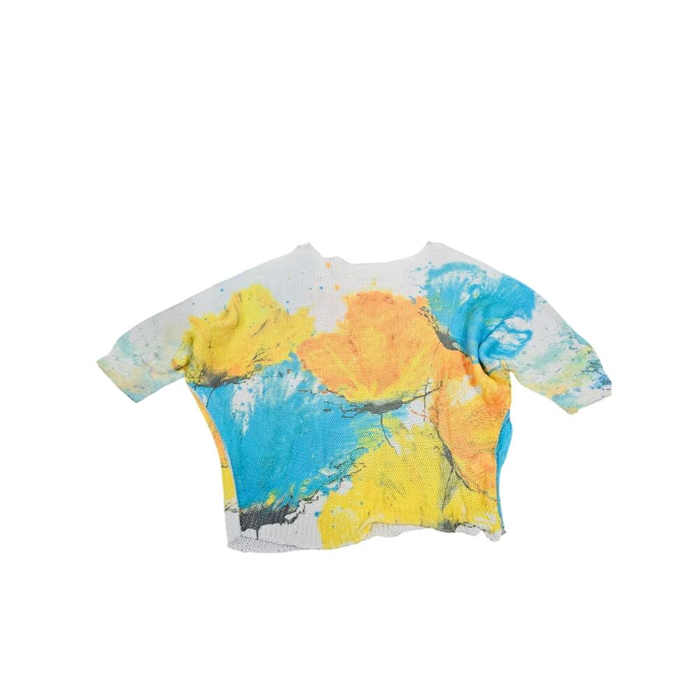 Luisa Ricci Italy Floral Abstract Open Shoulder Knit Sweater Top M